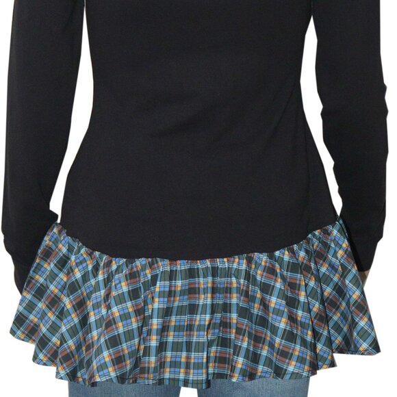 Maeve Long-Sleeve Peplum Top Anthropologie Black Ruffle Pullover XS - Picture 6 of 7